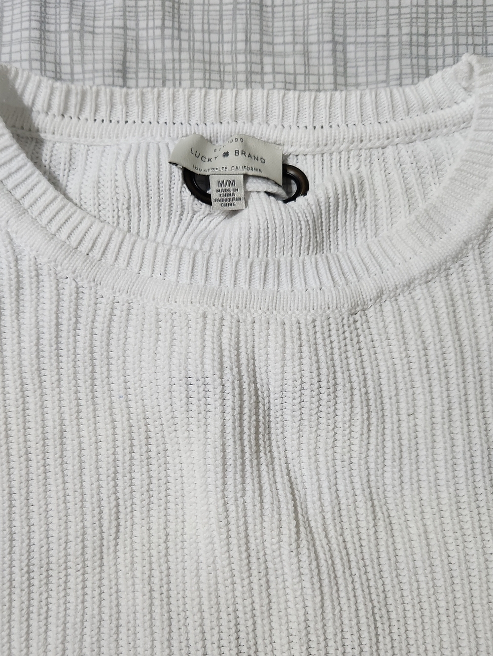 Lucky Brand White Ribbed Scoop-Neck Pullover